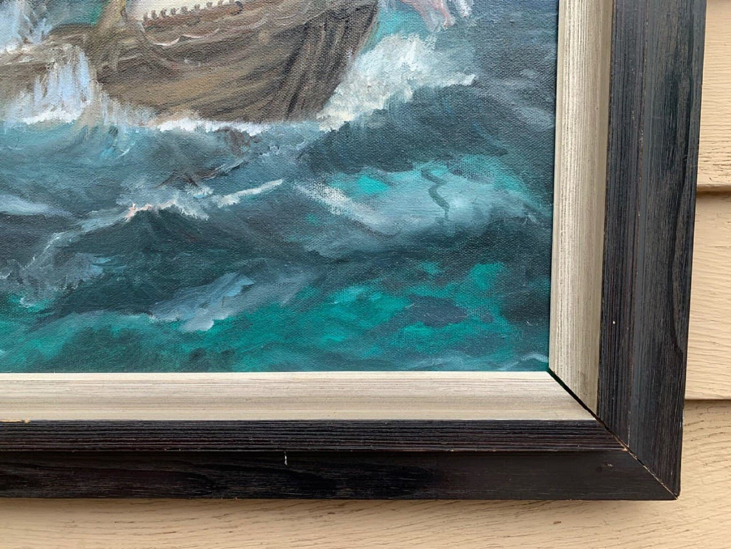 Large Vintage Oil painting on canvas, seascape, Sailing Ships, framed