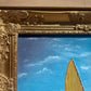 Oil Painting on Canvas, Seascape, Lonely Sailboat on the High Seas, Signed, COA