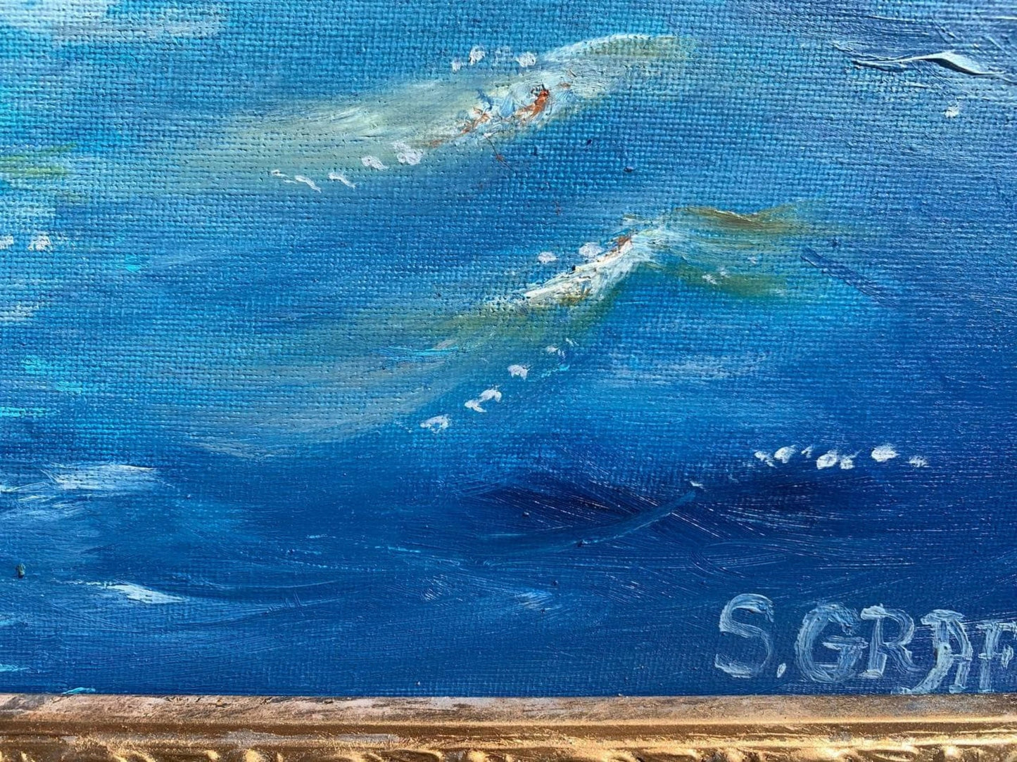 Oil Painting on Canvas, Seascape, Lonely Sailboat on the High Seas, Signed, COA