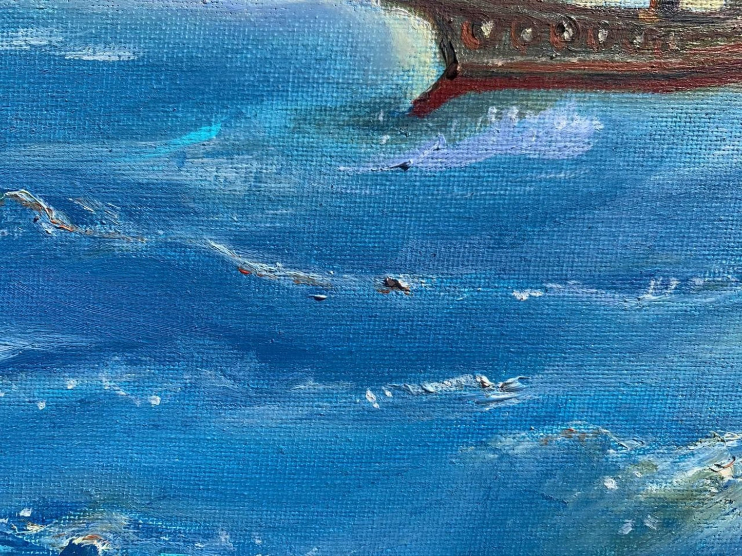 Oil Painting on Canvas, Seascape, Lonely Sailboat on the High Seas, Signed, COA