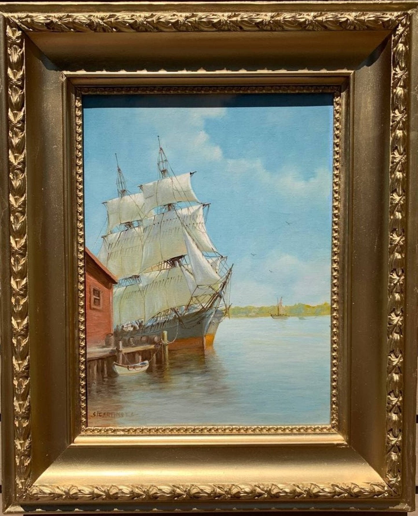 Humberto da Silva Fernandes(1937-2005) Clipper Ship Oil Painting on Canvas