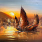 Stunning Oil painting on Canvas, Seascape, Sailing Ships at Sunset, Framed