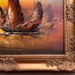 Stunning Oil painting on Canvas, Seascape, Sailing Ships at Sunset, Framed