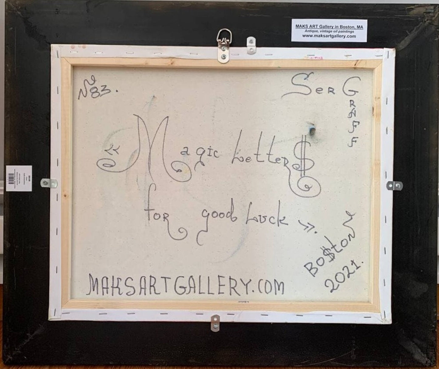 Original Abstract Painting on Canvas , Signed Serg Graff, COA, framed, Titled "Magic Letters for Good Luck"