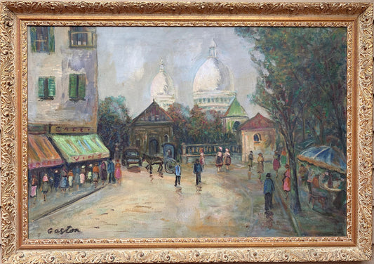 French Artist J,Gaston Large oil painting on canvas Paris, View of Montmartre