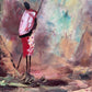 Pair of Vintage African oil on canvas paintings, Villages with figures, Signed