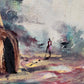 Pair of Vintage African oil on canvas paintings, Villages with figures, Signed