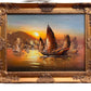 Stunning Oil painting on Canvas, Seascape, Sailing Ships at Sunset, Framed