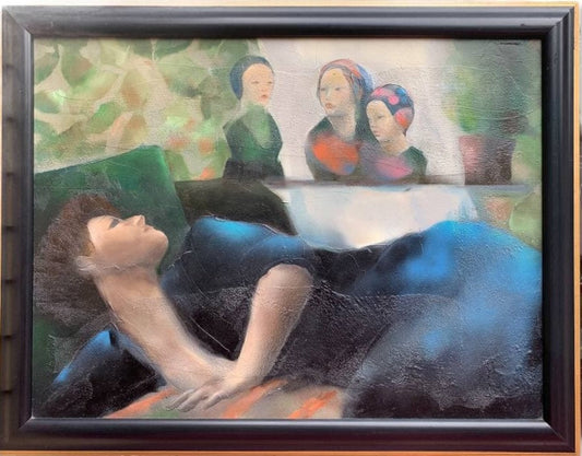 Mase Lucas Painting on Canvas, Portrait of a Nostalgic Woman on a Divan, 1987