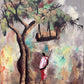 Pair of Vintage African oil on canvas paintings, Villages with figures, Signed