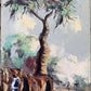 Pair of Vintage African oil on canvas paintings, Villages with figures, Signed