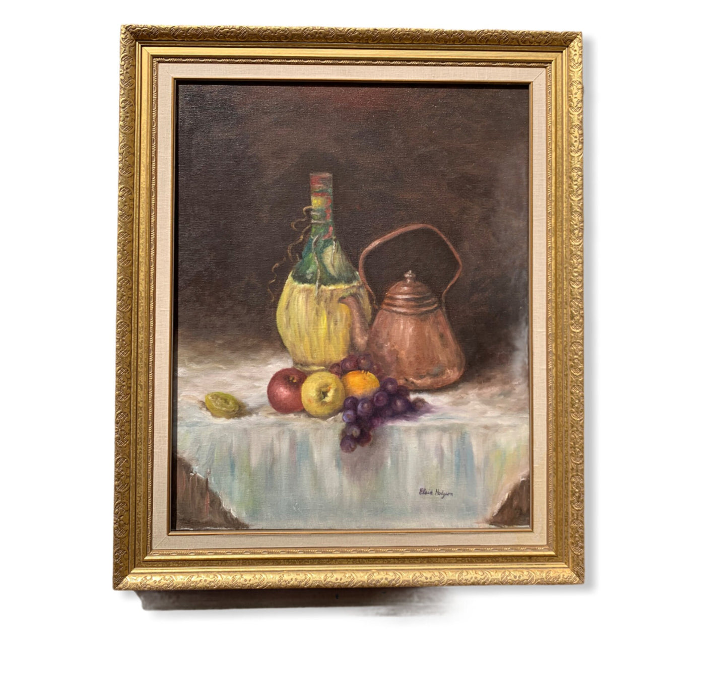 Vintage Original Oil Painting on Canvas Still Life, Framed, Signed