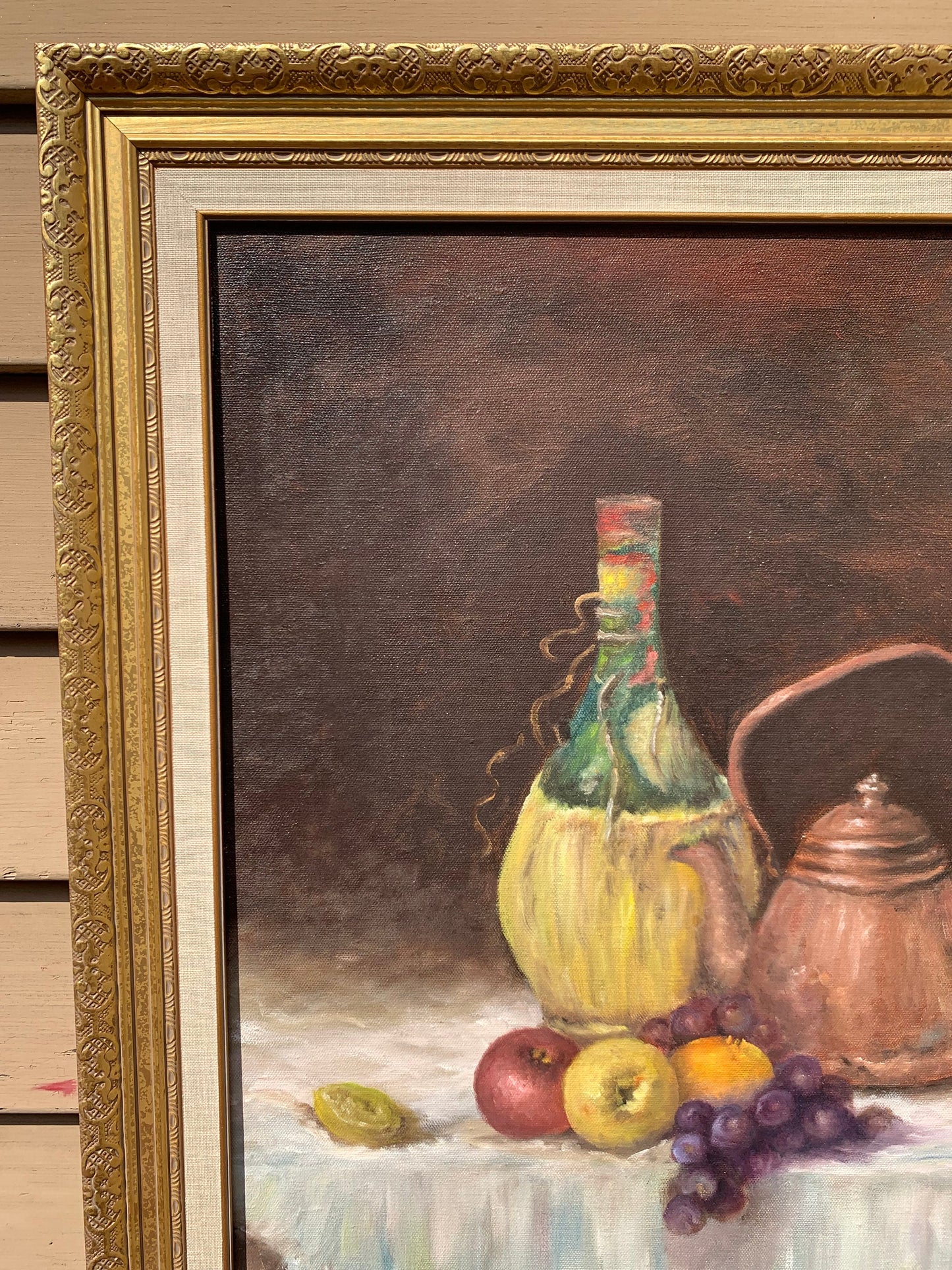 Vintage Original Oil Painting on Canvas Still Life, Framed, Signed