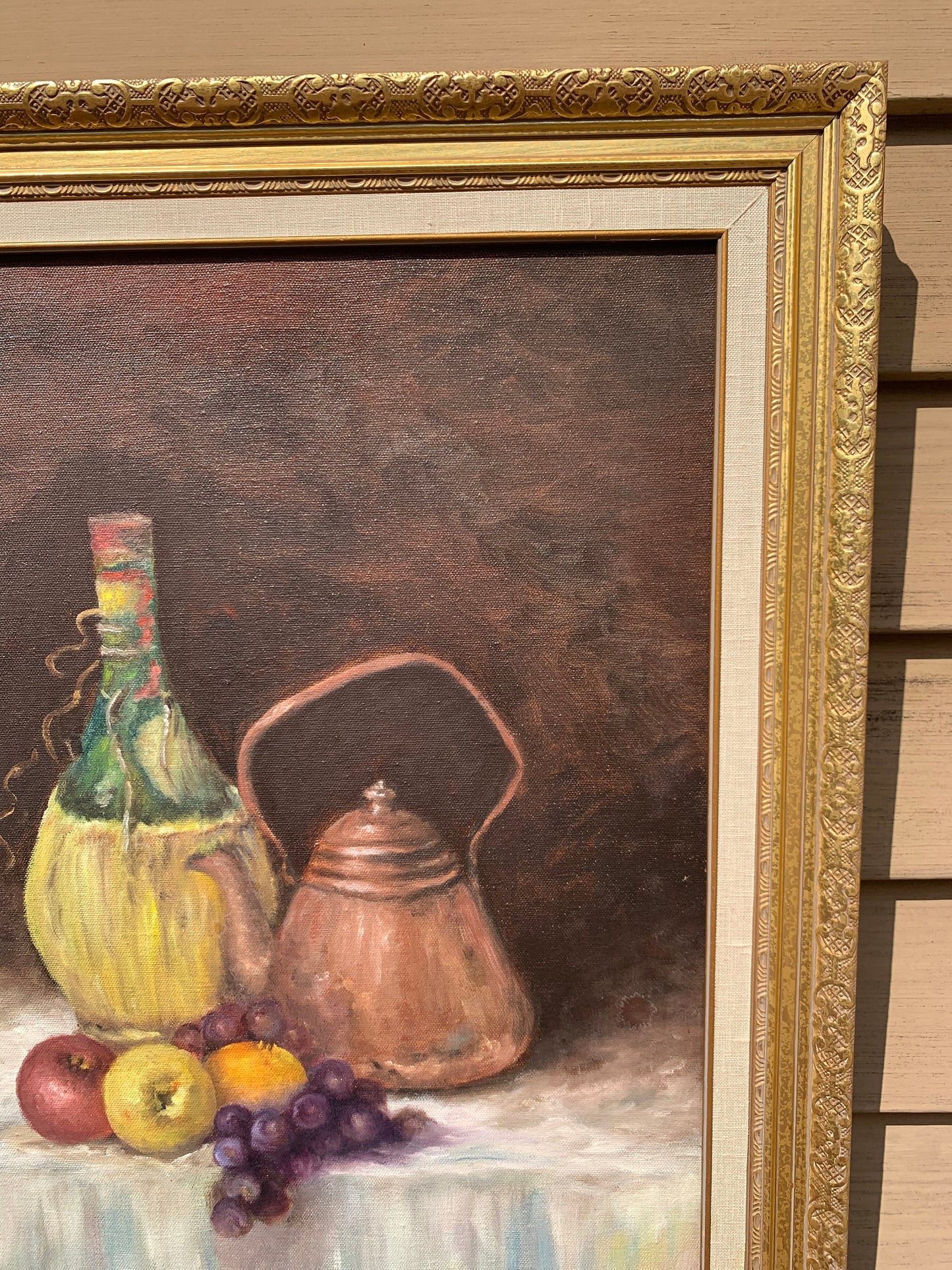 Vintage Original Oil Painting on Canvas Still Life, Framed, Signed