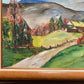 Vintage  oil painting on board, Summer landscape, mountain view, framed