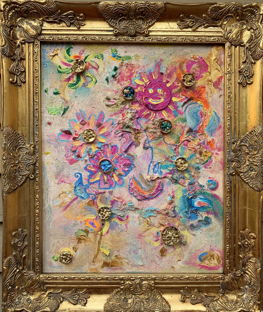 Textured Abstract Painting on Canvas, by Serg Graff, "Flower Garden"COA, framed