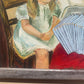 Vintage Oil Painting on board, Portrait of a Woman playing the accordion, framed