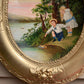 Original Antique Oil painting on board, Unsigned, children, framed