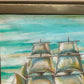 Vintage Oil painting on canvas, seascape, Sailing ship, Unsigned, Framed