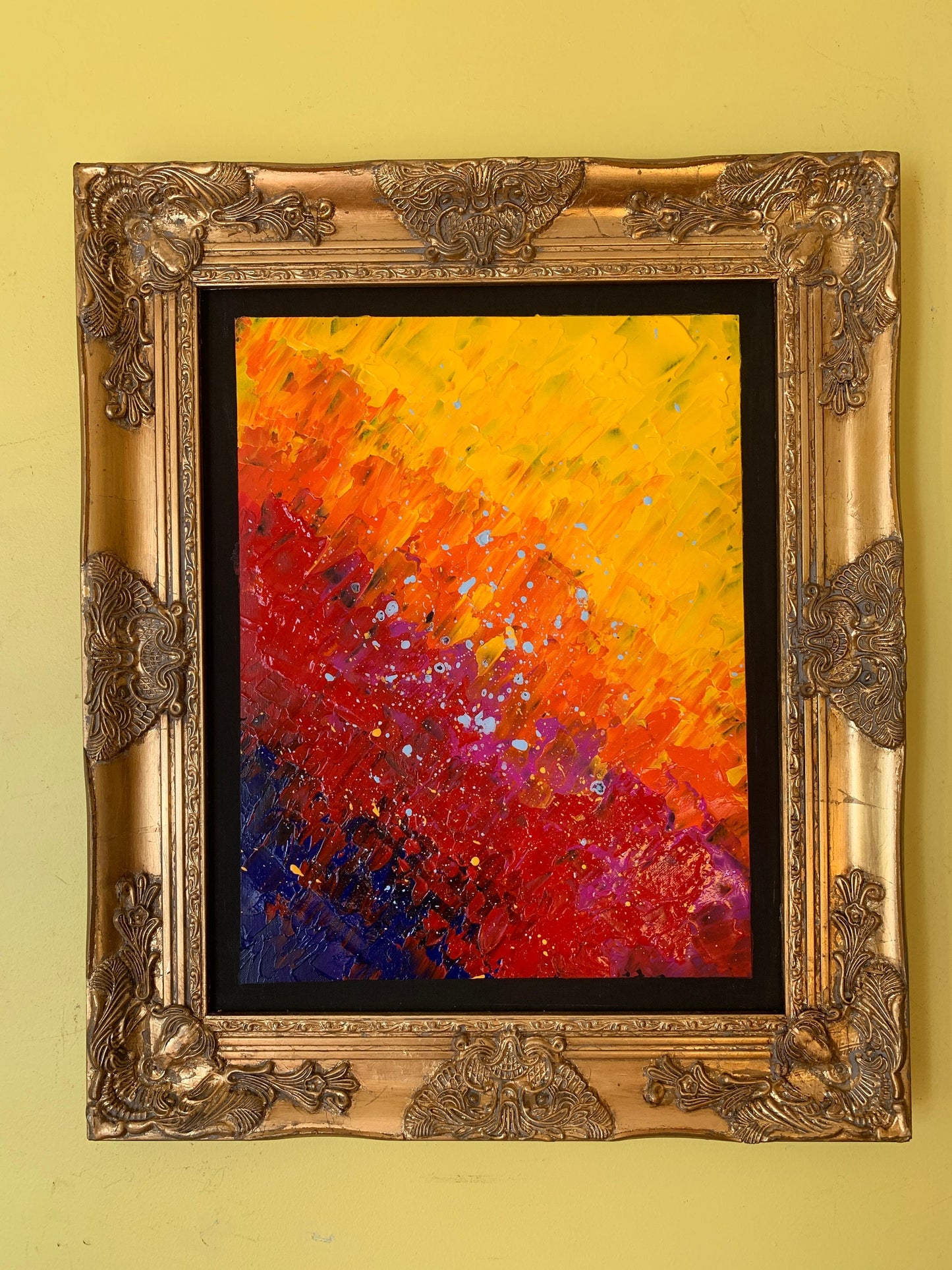 Original Abstract Painting on Canvas "Volcanic Eruption" , Signed, Framed