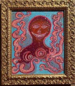 Funny Octopus on Vacation Original Acrylic Painting by Serg Graff | Framed + COA