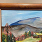 Vintage  oil painting on board, Summer landscape, mountain view, framed
