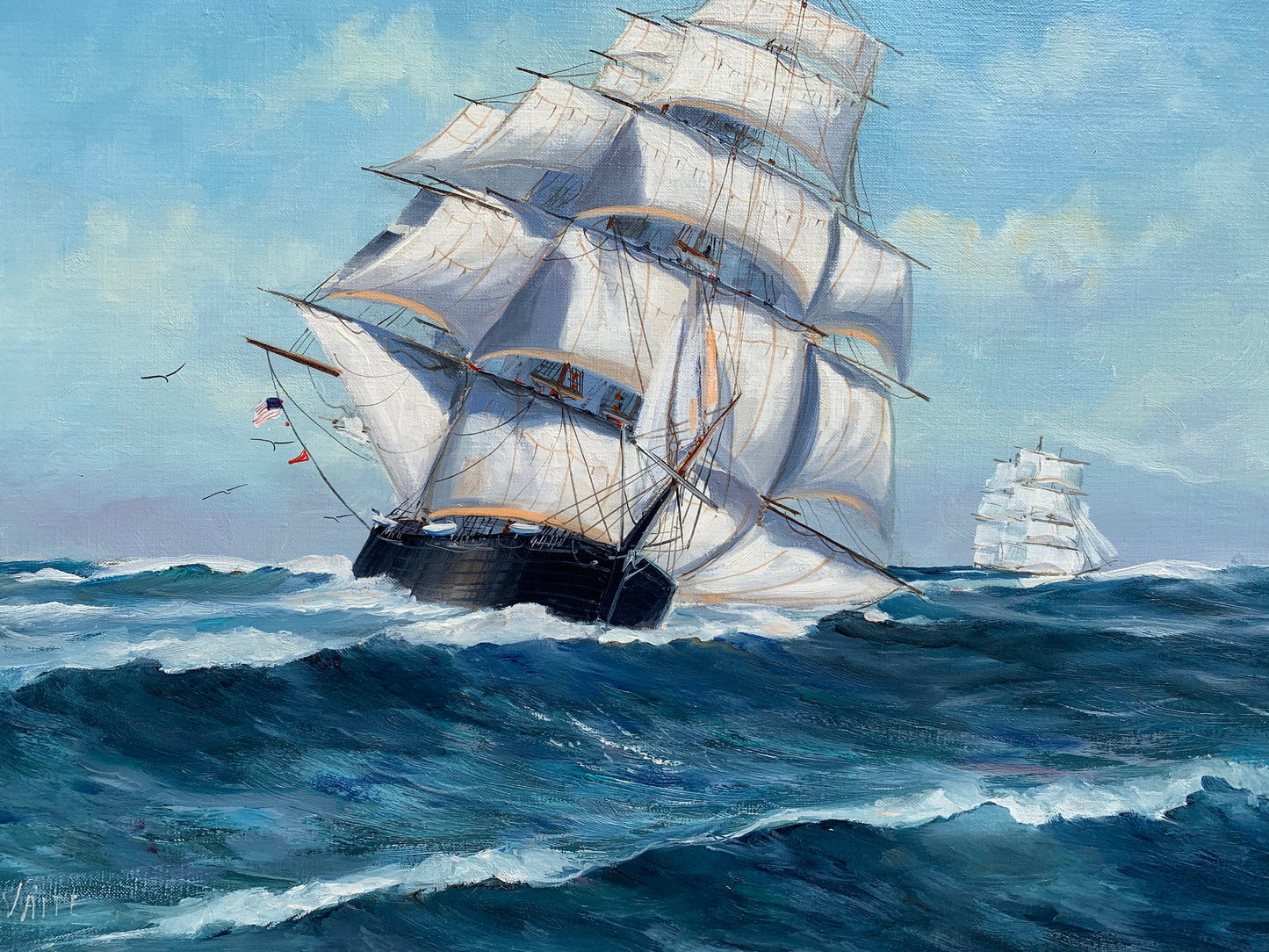 Listed American Artist Malcolm Waite (XX), oil painting, Seascape, Sailing Ship