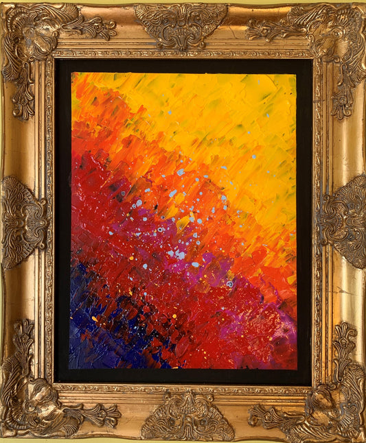 Original Abstract Painting on Canvas "Volcanic Eruption" , Signed, Framed