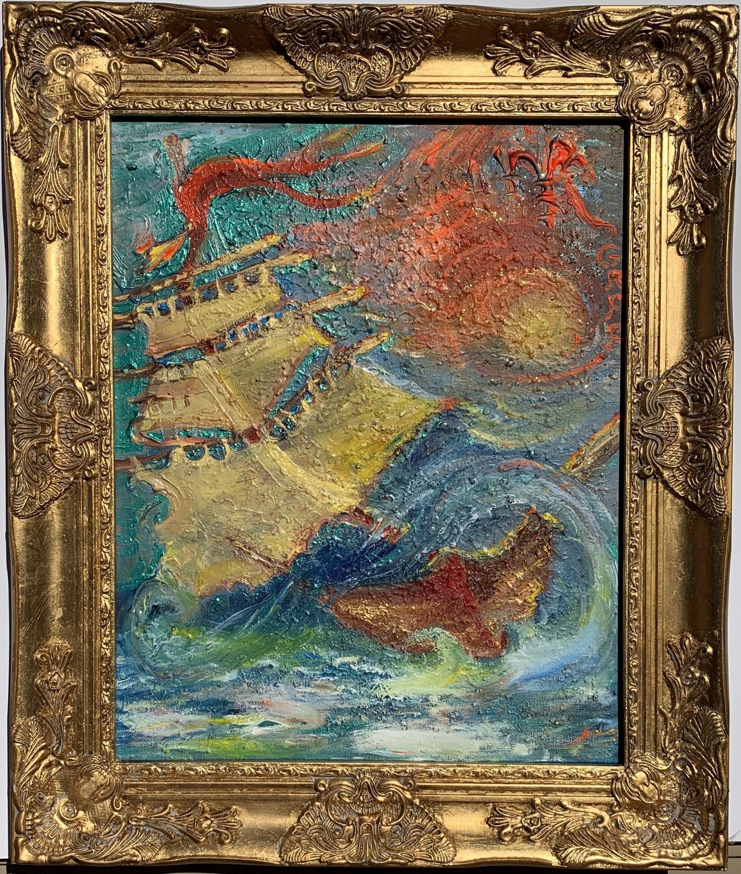 Textured Abstract Painting on Canvas by Serg Graff, "Sailboat of Hope", COA