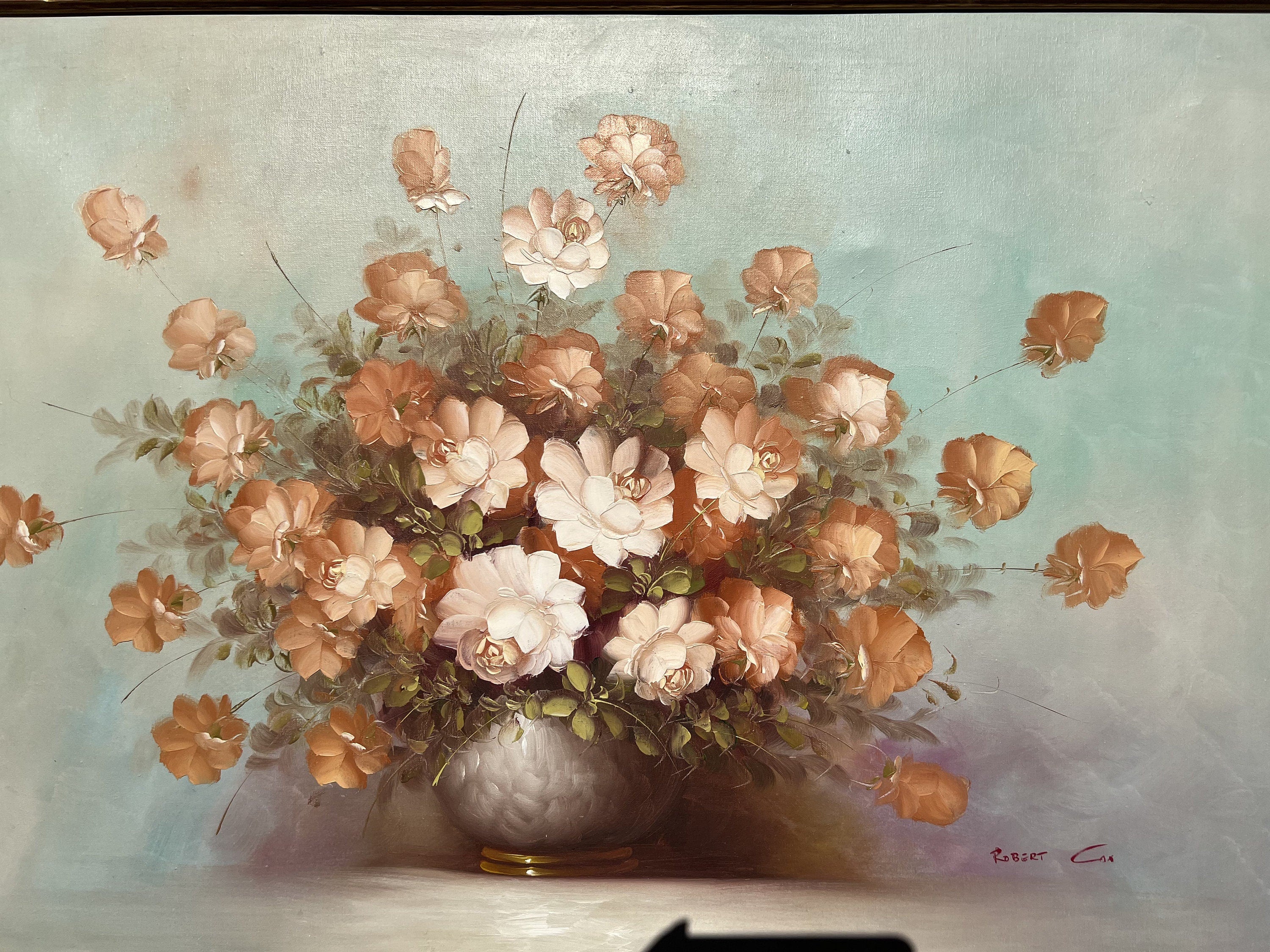 Vintage White Roses Original outlets Oil Painting Signed-Robert Cox Framed Artwork 13x16