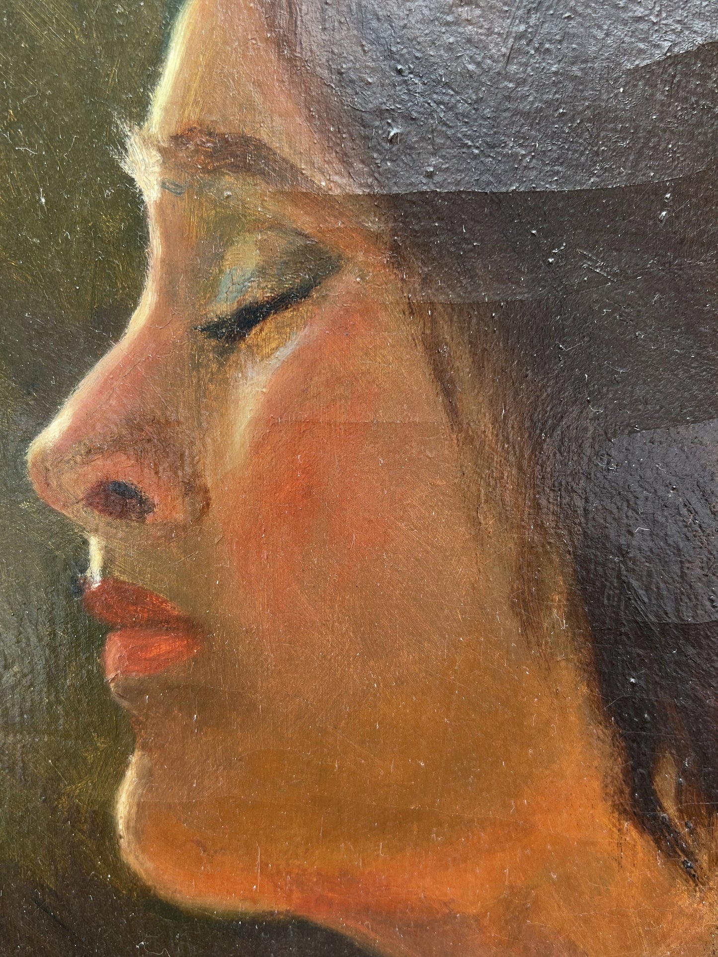 African American Artist Charles Bohannah (1910- 1985) oil painting on canvas, Portrait of a woman in a profile, titled "Sun and Shade".