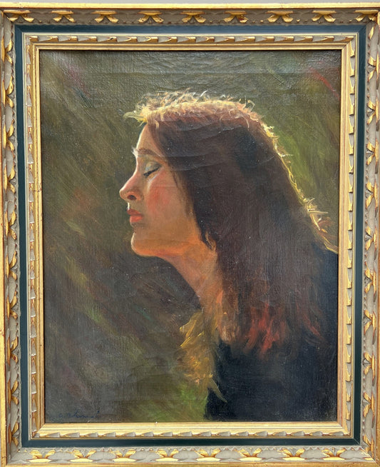 African American Artist Charles Bohannah (1910- 1985) oil painting on canvas, Portrait of a woman in a profile, titled "Sun and Shade".