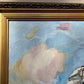 Framed Vintage Oil painting on Canvas, Sailing ship in the ocean, Signed JJ