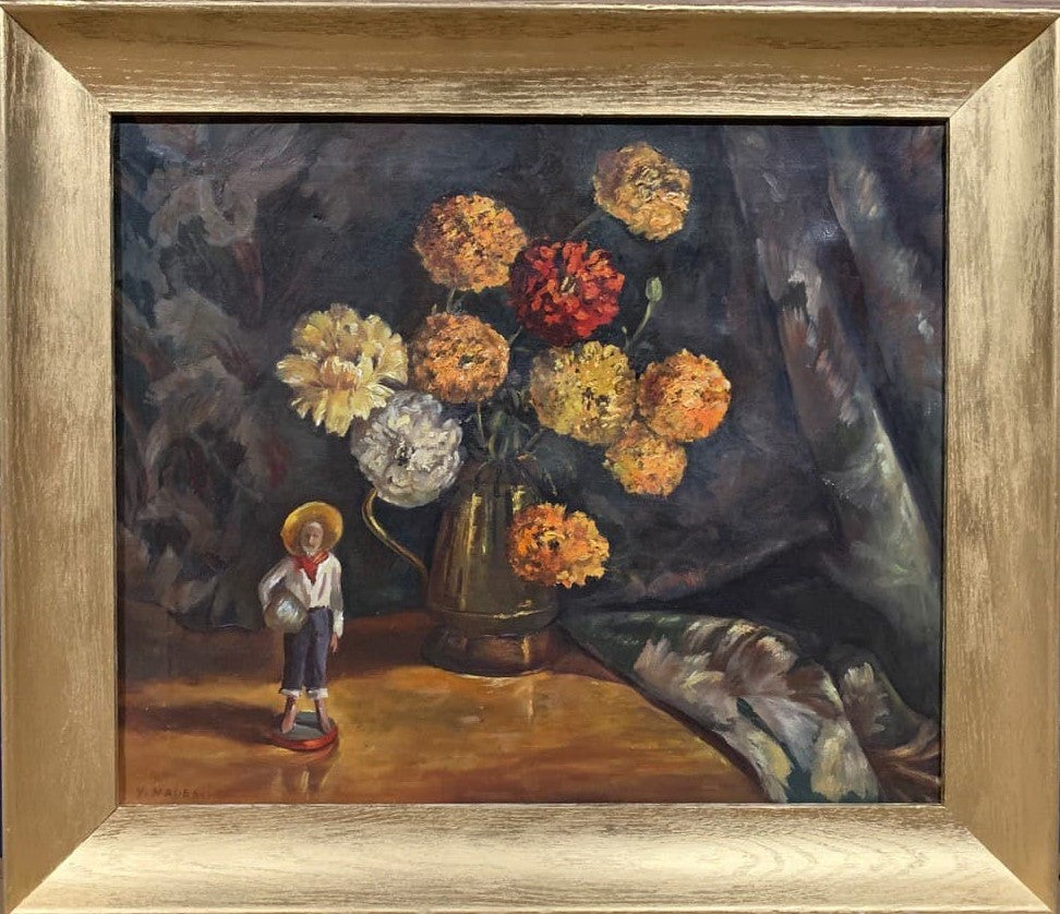 Antique Original Oil Painting On Canvas, Still life, flowers, Signed, Framed