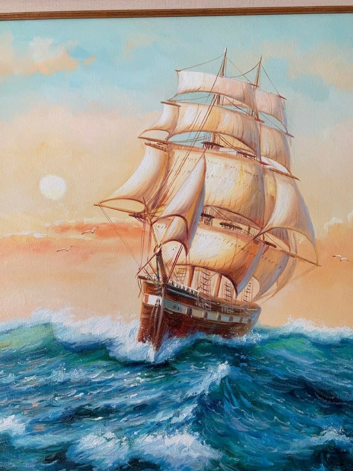 Original oil painting on canvas, seascape, Sailing ships on the